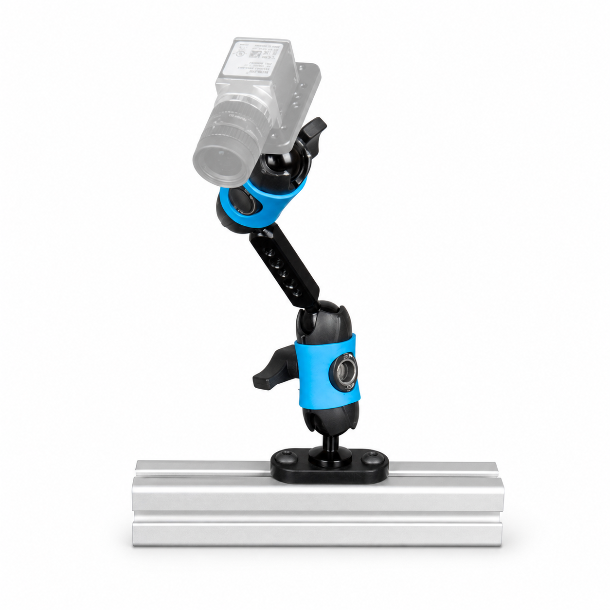 KR-E3040-SK23-Q20M - SightLink E3040 Super Knuckle 23 cm (9 in) Mount, mounted with illustrative gray camera