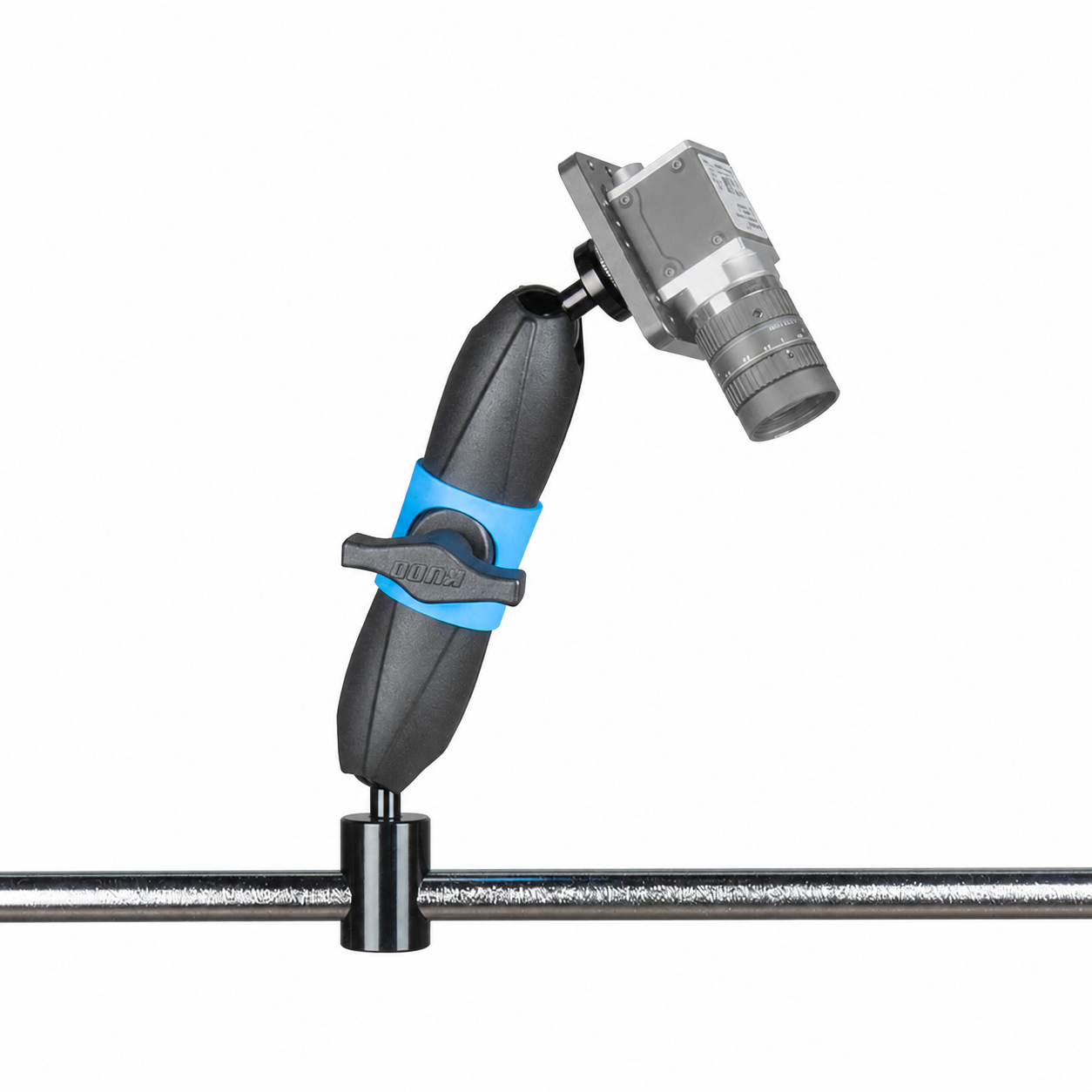 KR-VR16-SK15-Q20M - VisionReach 16 Super Knuckle 15 cm (6 in) Mount, mounted with illustrative gray camera